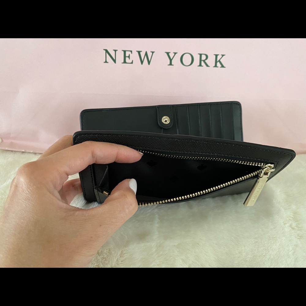 NWT! Kate Spade Staci Saffiano Leather Large Slim Bifold Black - Picture 6 of 6